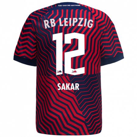 Kandiny Bambino Maglia Faik Sakar #12 Blu Rosso Kit Gara Away 2023/24 Maglietta