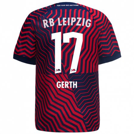 Kandiny Bambino Maglia Amos Gerth #17 Blu Rosso Kit Gara Away 2023/24 Maglietta