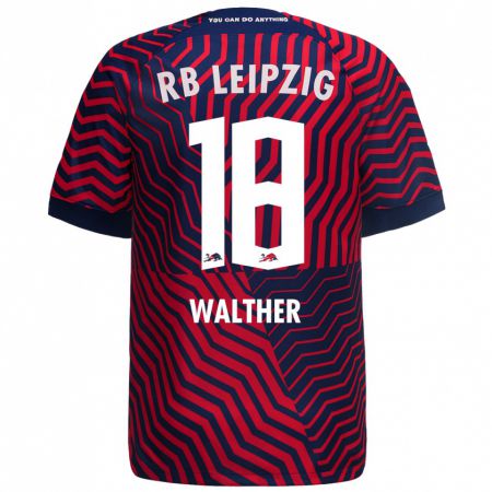 Kandiny Bambino Maglia Mika Walther #18 Blu Rosso Kit Gara Away 2023/24 Maglietta