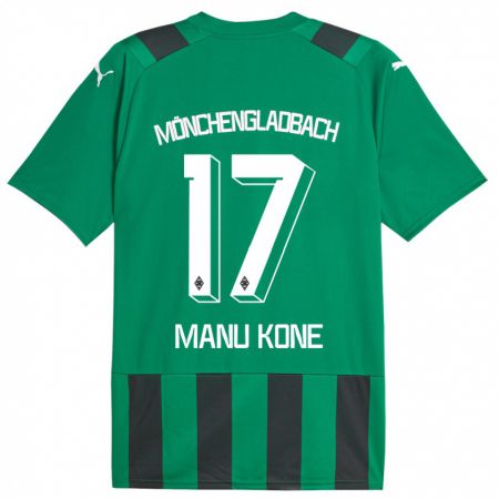 Kandiny Bambino Maglia Manu Koné #17 Nero Verde Kit Gara Away 2023/24 Maglietta