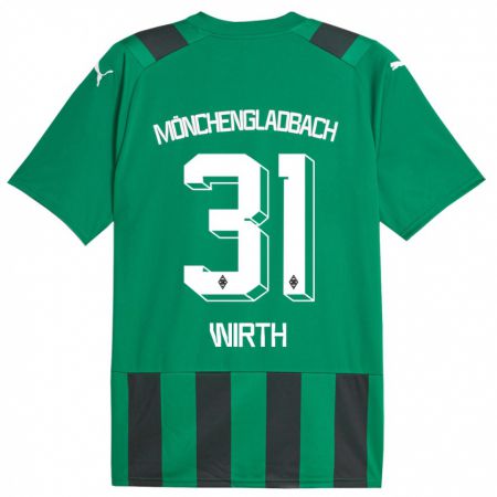 Kandiny Bambino Maglia Linus Wirth #31 Nero Verde Kit Gara Away 2023/24 Maglietta