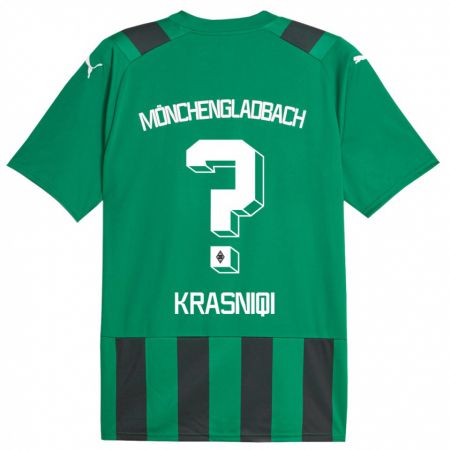 Kandiny Kinderen Engjell Krasniqi #0 Zwart Groen Uitshirt Uittenue 2023/24 T-Shirt België