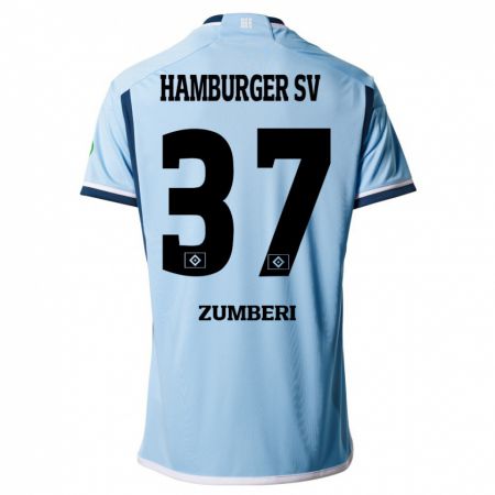 Kandiny Bambino Maglia Valon Zumberi #37 Blu Kit Gara Away 2023/24 Maglietta