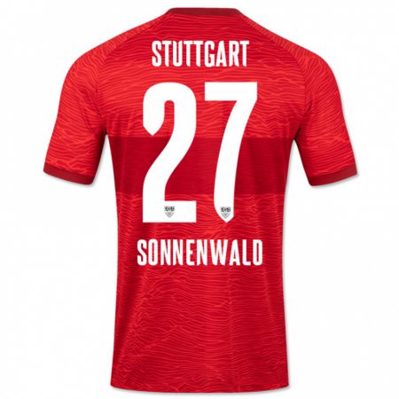 Kandiny Bambino Maglia Lukas Sonnenwald #27 Rosso Kit Gara Away 2023/24 Maglietta