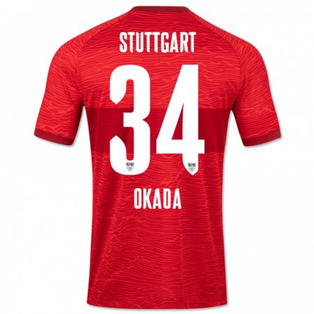 Kandiny Kinder Rei Okada #34 Rot Auswärtstrikot Trikot 2023/24 T-Shirt Österreich