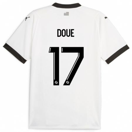 Kandiny Bambino Maglia Guéla Doué #17 Bianco Kit Gara Away 2023/24 Maglietta