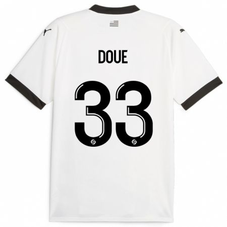 Kandiny Bambino Maglia Désiré Doué #33 Bianco Kit Gara Away 2023/24 Maglietta