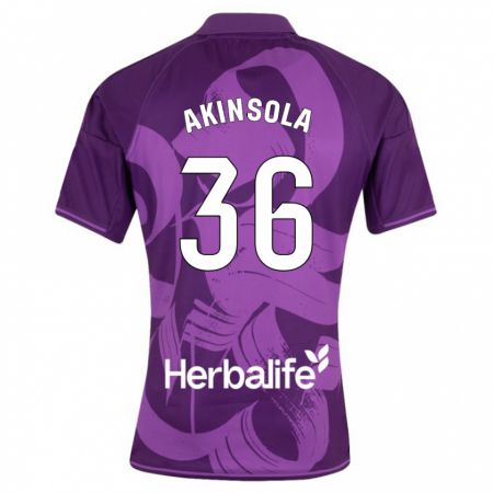 Kandiny Bambino Maglia Tunde Akinsola #36 Viola Kit Gara Away 2023/24 Maglietta