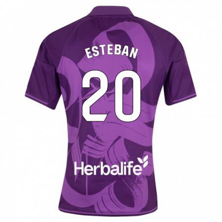 Kandiny Bambino Maglia Sergio Esteban #20 Viola Kit Gara Away 2023/24 Maglietta