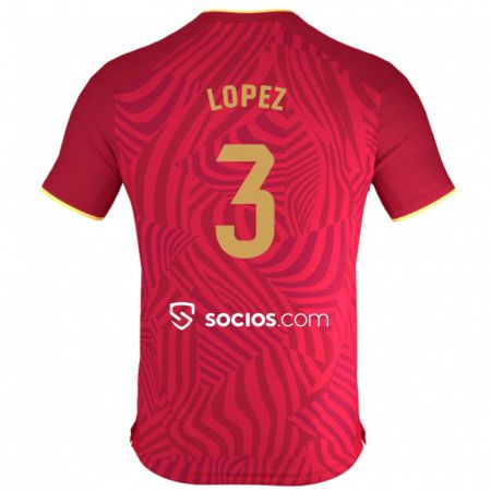 Kandiny Bambino Maglia David López #3 Rosso Kit Gara Away 2023/24 Maglietta