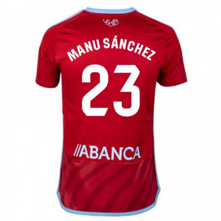 Kandiny Bambino Maglia Manu Sánchez #23 Rosso Kit Gara Away 2023/24 Maglietta