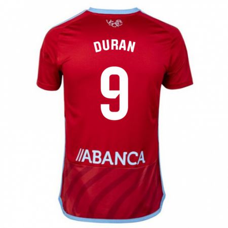 Kandiny Bambino Maglia Pablo Durán #9 Rosso Kit Gara Away 2023/24 Maglietta