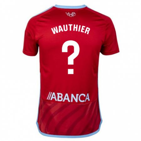 Kandiny Bambino Maglia Hugo Wauthier #0 Rosso Kit Gara Away 2023/24 Maglietta