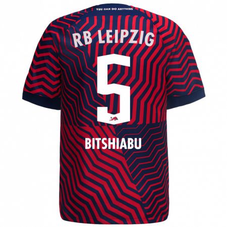 Kandiny Herren El Chadaille Bitshiabu #5 Blau Rot Auswärtstrikot Trikot 2023/24 T-Shirt Österreich