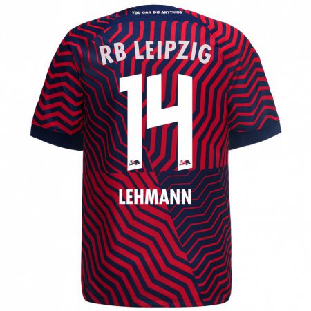 Kandiny Heren Noah Lehmann #14 Blauw Rood Uitshirt Uittenue 2023/24 T-Shirt België