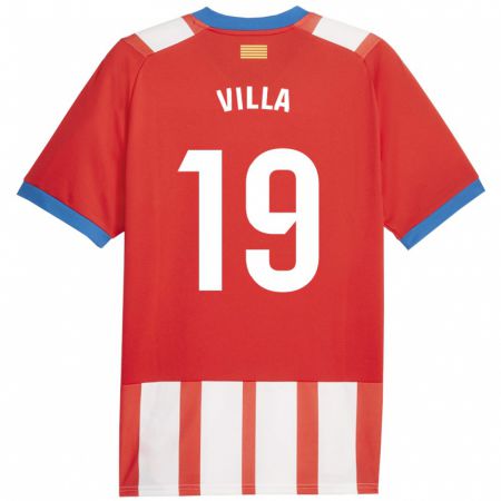 Kandiny Niño Camiseta Toni Villa #19 Rojo Blanco 1ª Equipación 2023/24 La Camisa