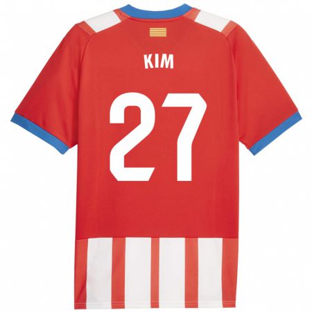 Kandiny Niño Camiseta Min-Su Kim #27 Rojo Blanco 1ª Equipación 2023/24 La Camisa