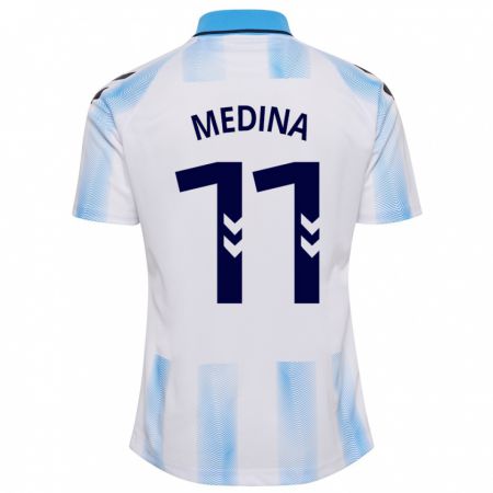 Kandiny Bambino Maglia Kevin Medina #11 Bianco Blu Kit Gara Home 2023/24 Maglietta