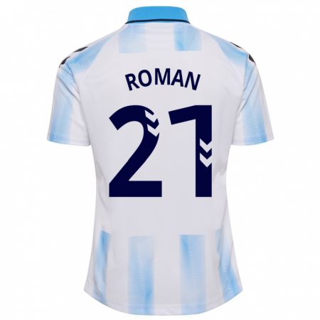 Kandiny Bambino Maglia Samu Román #21 Bianco Blu Kit Gara Home 2023/24 Maglietta