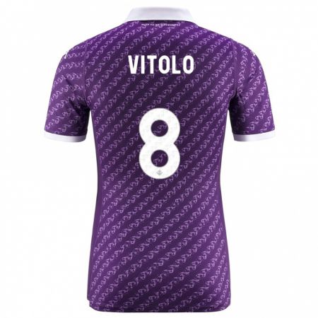 Kandiny Kinder Federico Vitolo #8 Violett Heimtrikot Trikot 2023/24 T-Shirt Österreich