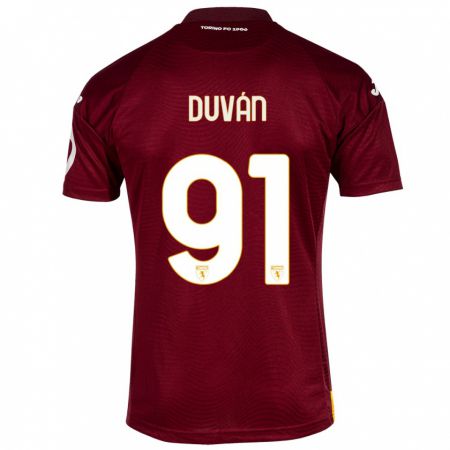 Kandiny Kinderen Duván Zapata #91 Donkerrood Thuisshirt Thuistenue 2023/24 T-Shirt België