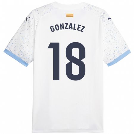 Kandiny Bambino Maglia Gerard González #18 Bianco Kit Gara Away 2023/24 Maglietta