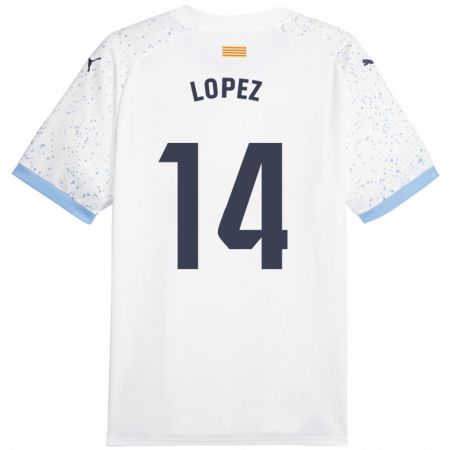 Kandiny Bambino Maglia Judith López #14 Bianco Kit Gara Away 2023/24 Maglietta