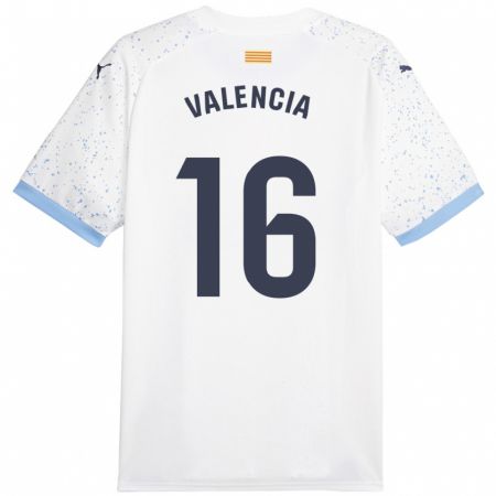 Kandiny Bambino Maglia Carla Valencia #16 Bianco Kit Gara Away 2023/24 Maglietta