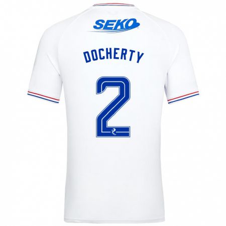 Kandiny Bambino Maglia Nicola Docherty #2 Bianco Kit Gara Away 2023/24 Maglietta