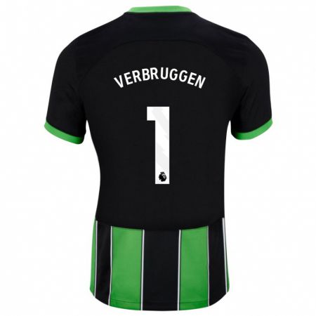 Kandiny Bambino Maglia Bart Verbruggen #1 Nero Verde Kit Gara Away 2023/24 Maglietta