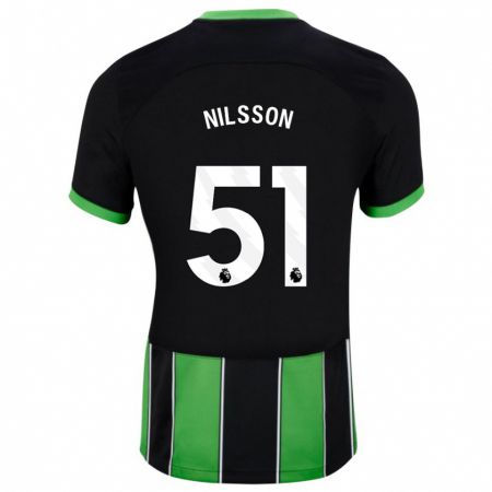 Kandiny Bambino Maglia Casper Nilsson #51 Nero Verde Kit Gara Away 2023/24 Maglietta