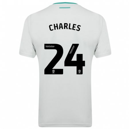 Kandiny Bambino Maglia Shea Charles #24 Bianco Kit Gara Away 2023/24 Maglietta