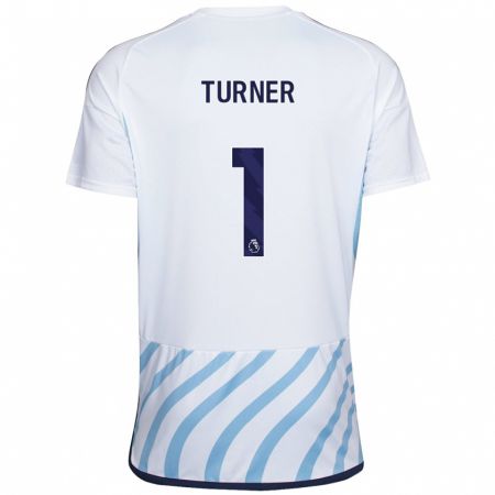 Kandiny Bambino Maglia Matt Turner #1 Bianco Blu Kit Gara Away 2023/24 Maglietta