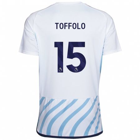 Kandiny Bambino Maglia Harry Toffolo #15 Bianco Blu Kit Gara Away 2023/24 Maglietta