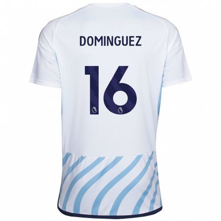 Kandiny Bambino Maglia Nicolás Domínguez #16 Bianco Blu Kit Gara Away 2023/24 Maglietta