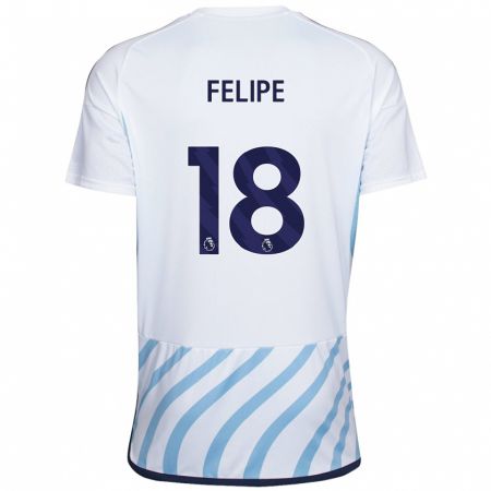 Kandiny Bambino Maglia Felipe #18 Bianco Blu Kit Gara Away 2023/24 Maglietta