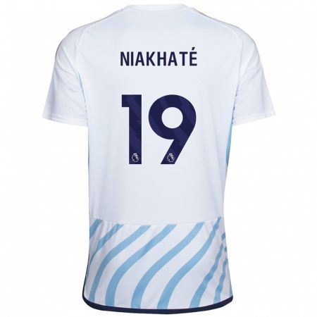 Kandiny Bambino Maglia Moussa Niakhaté #19 Bianco Blu Kit Gara Away 2023/24 Maglietta