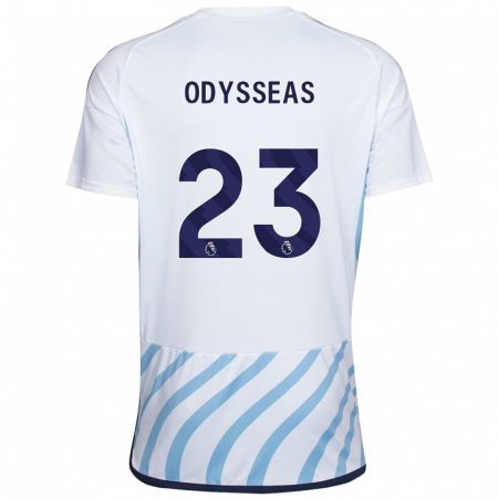 Kandiny Bambino Maglia Odysseas Vlachodimos #23 Bianco Blu Kit Gara Away 2023/24 Maglietta