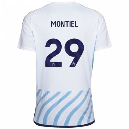 Kandiny Bambino Maglia Gonzalo Montiel #29 Bianco Blu Kit Gara Away 2023/24 Maglietta