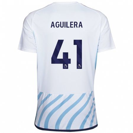 Kandiny Niño Camiseta Brandon Aguilera #41 Blanco Azul 2ª Equipación 2023/24 La Camisa México