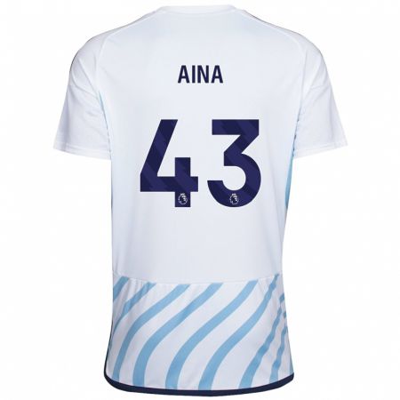 Kandiny Bambino Maglia Ola Aina #43 Bianco Blu Kit Gara Away 2023/24 Maglietta