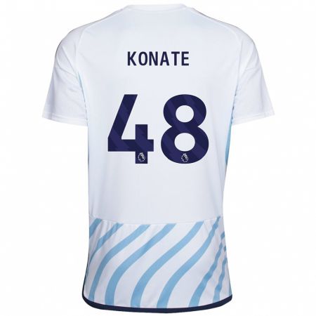 Kandiny Bambino Maglia Ateef Konaté #48 Bianco Blu Kit Gara Away 2023/24 Maglietta