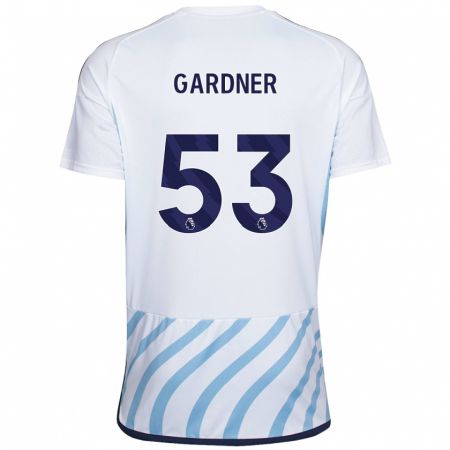 Kandiny Bambino Maglia Joe Gardner #53 Bianco Blu Kit Gara Away 2023/24 Maglietta