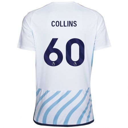 Kandiny Bambino Maglia Sam Collins #60 Bianco Blu Kit Gara Away 2023/24 Maglietta