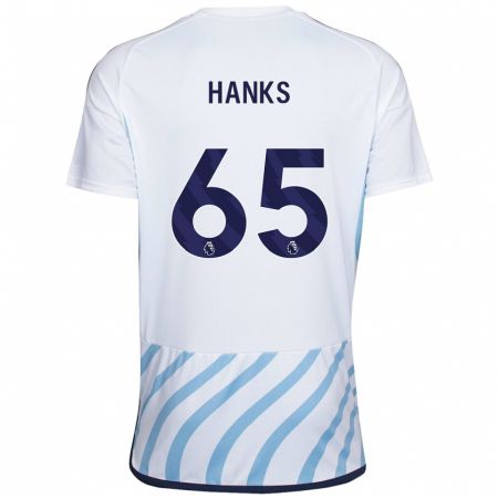 Kandiny Bambino Maglia Justin Hanks #65 Bianco Blu Kit Gara Away 2023/24 Maglietta