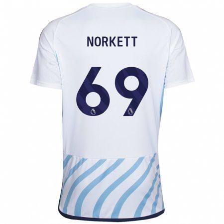 Kandiny Bambino Maglia Manni Norkett #69 Bianco Blu Kit Gara Away 2023/24 Maglietta