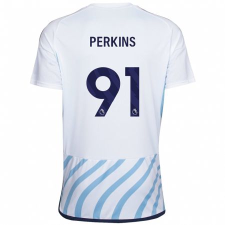 Kandiny Bambino Maglia Jack Perkins #91 Bianco Blu Kit Gara Away 2023/24 Maglietta