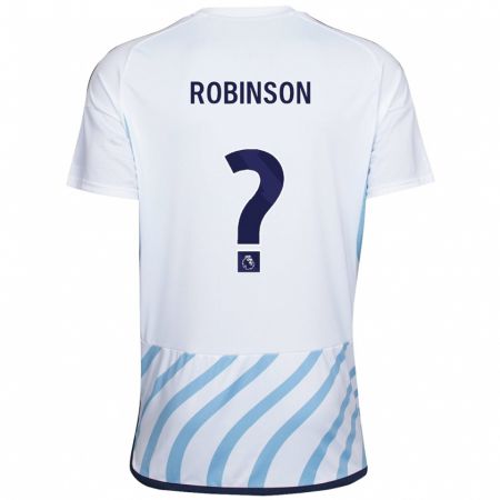 Kandiny Bambino Maglia Theo Robinson #0 Bianco Blu Kit Gara Away 2023/24 Maglietta