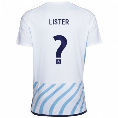 Kandiny Bambino Maglia Henry Lister #0 Bianco Blu Kit Gara Away 2023/24 Maglietta