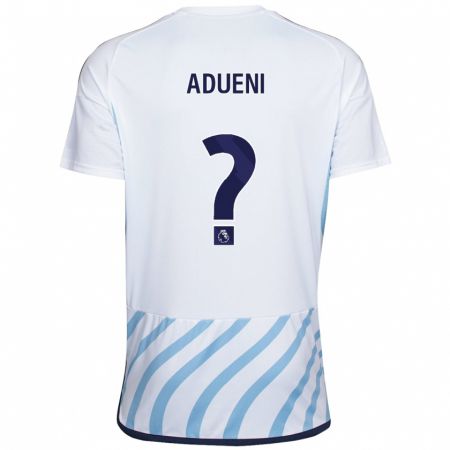 Kandiny Bambino Maglia Kevin Adueni #0 Bianco Blu Kit Gara Away 2023/24 Maglietta